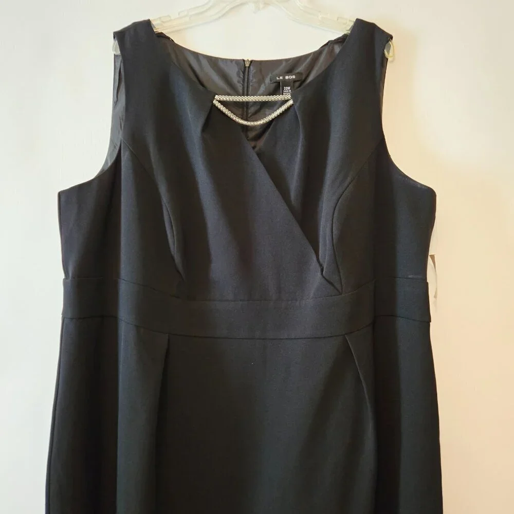 Le Bos Black Sleeveless Midi Dress Silver Front Chain Accent Plus Sz 22W - Picture 3 of 16